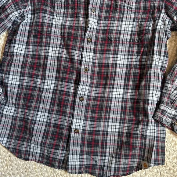 Carhartt men’s relaxed fit L plaid flannel long sleeve button down top shirt - Picture 2 of 7